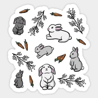 Cute Winter Bunnies Pattern with Berries and Carrots Digital Illustration Sticker